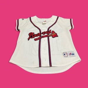 Majestic Braves White and Red Kids Jersey